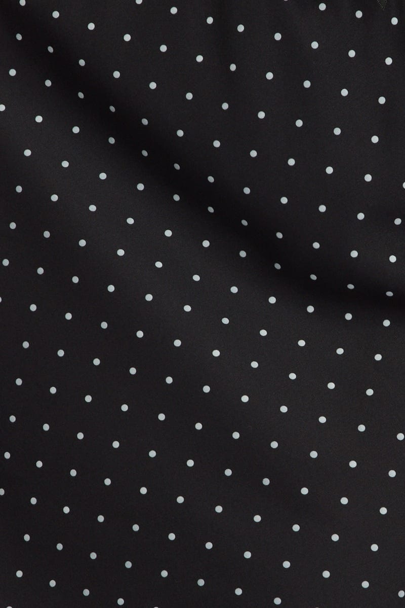 Black Polka Dot Mini Slip Skirt Elastic Waist Picot Trim Bias Cut for Ally Fashion