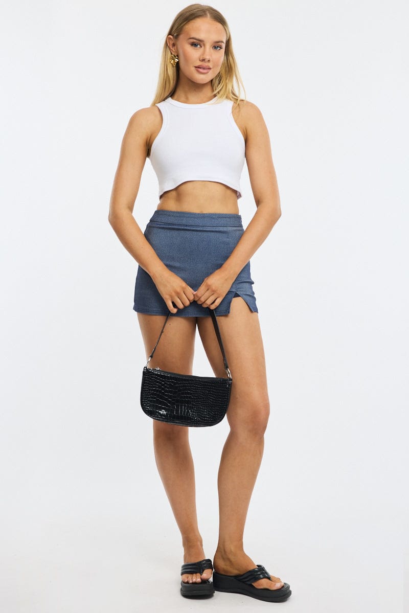 Denim Mini Skort High Rise Front Split Begaline Lined for Ally Fashion