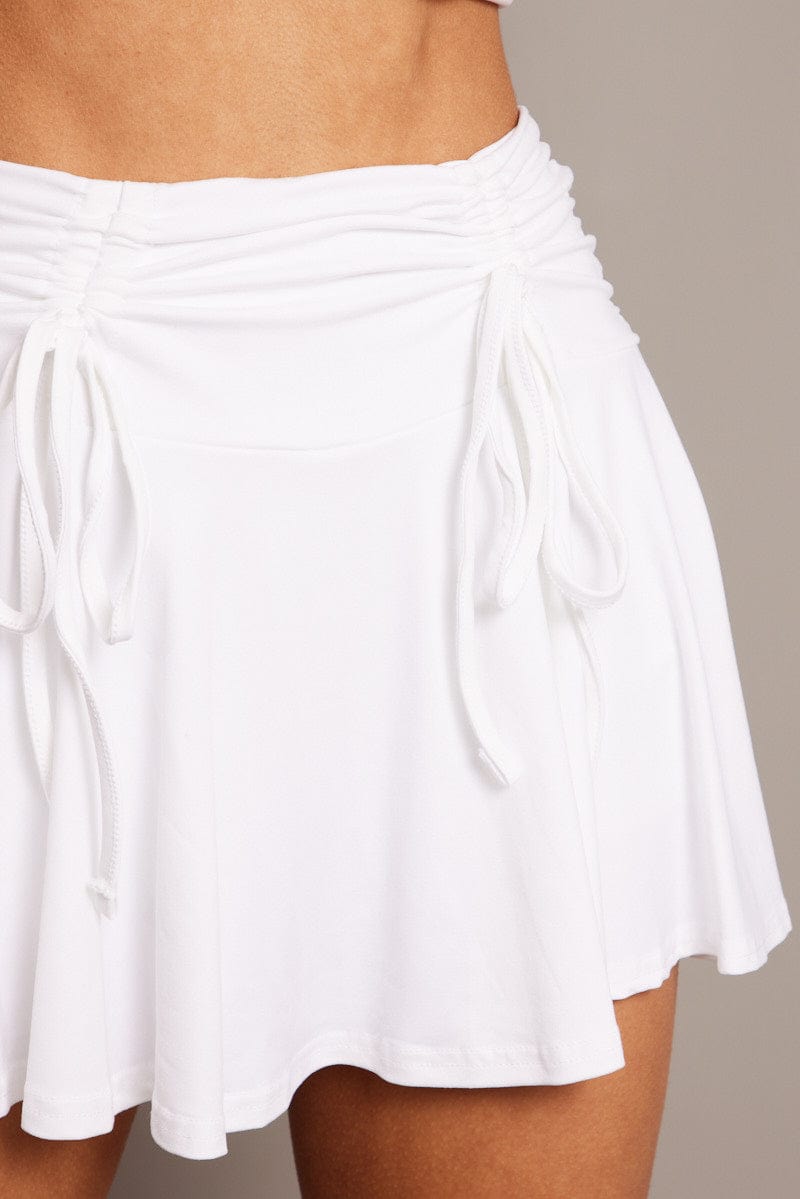 White Skater Skort Mid Rise Ruched Details Supersoft Min for Ally Fashion