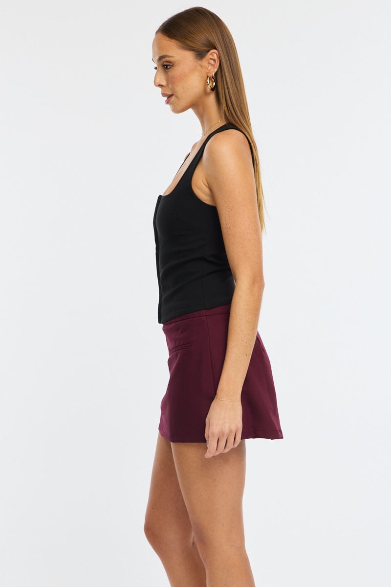 Red Mini Skort Skirt High Rise Pocket Detail Tailored for Ally Fashion