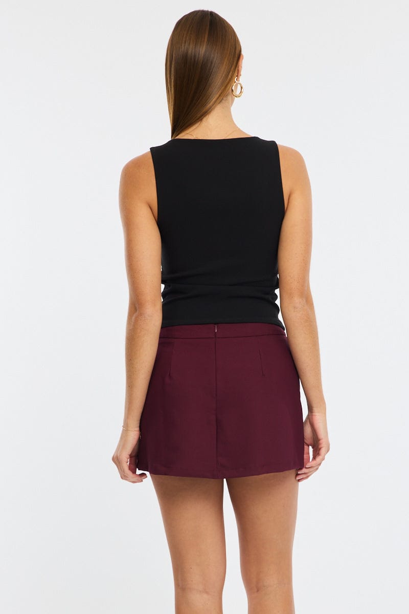 Red Mini Skort Skirt High Rise Pocket Detail Tailored for Ally Fashion