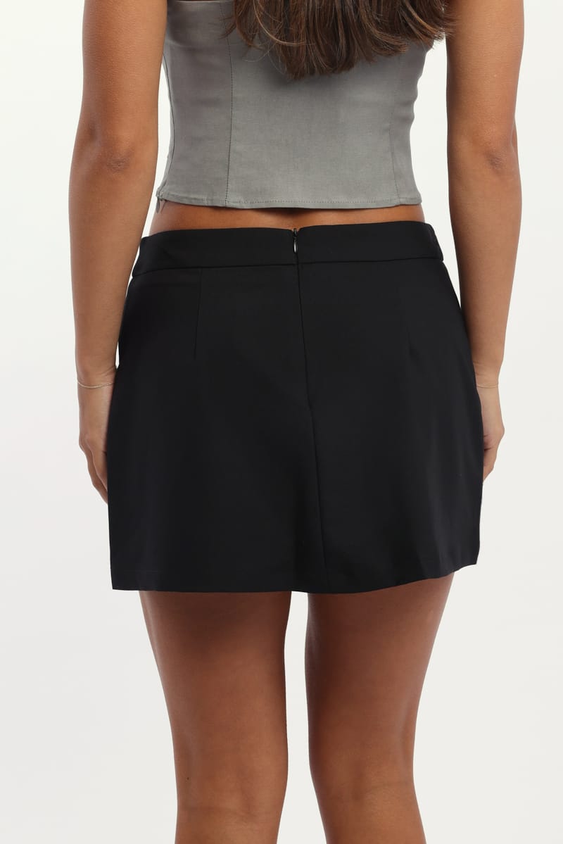Black Mini Skort Skirt High Rise Pocket Detail Tailored for Ally Fashion