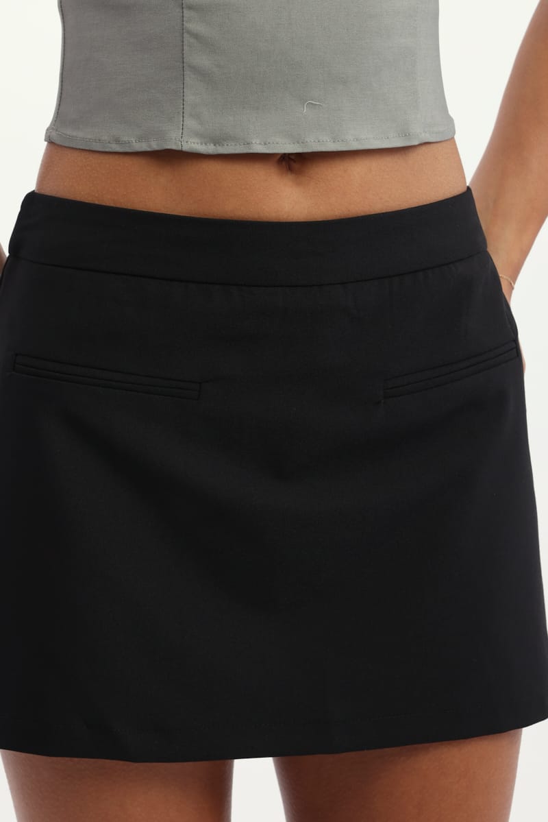 Black Mini Skort Skirt High Rise Pocket Detail Tailored for Ally Fashion