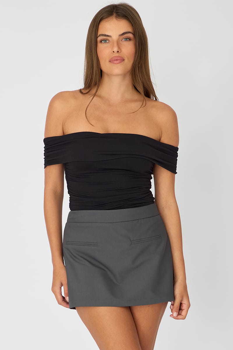 Grey Mini Skort Skirt High Rise Pocket Detail Tailored for Ally Fashion
