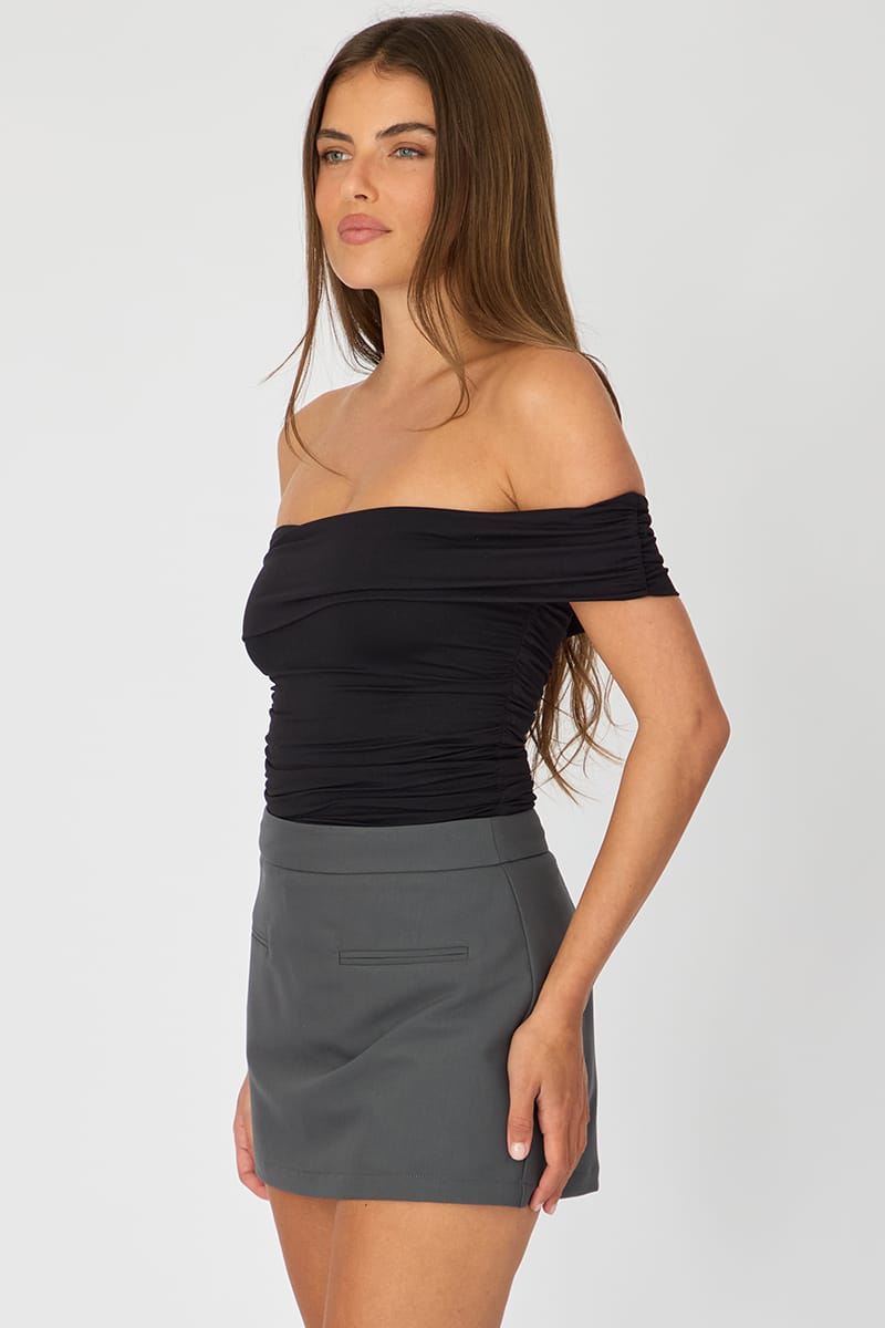 Grey Mini Skort Skirt High Rise Pocket Detail Tailored for Ally Fashion