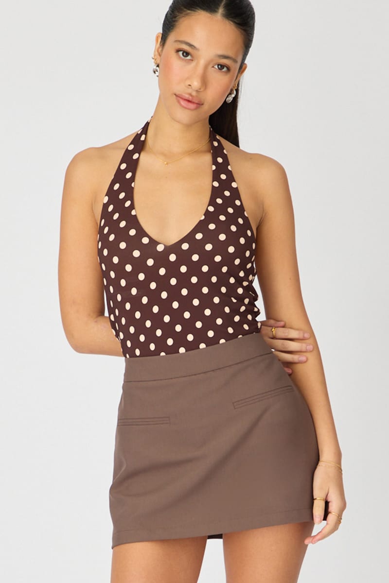 Brown Mini Skort Skirt High Rise Pocket Detail Tailored for Ally Fashion