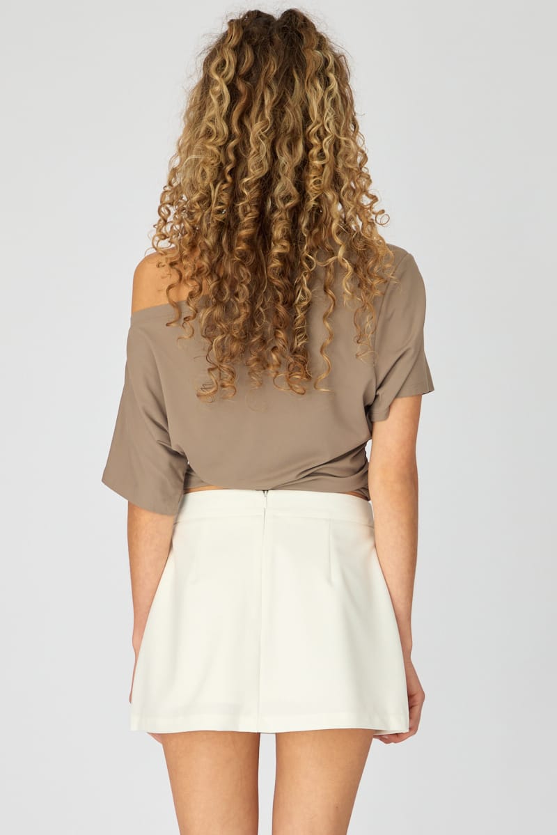 White Mini Skort Skirt High Rise Pocket Detail Tailored for Ally Fashion