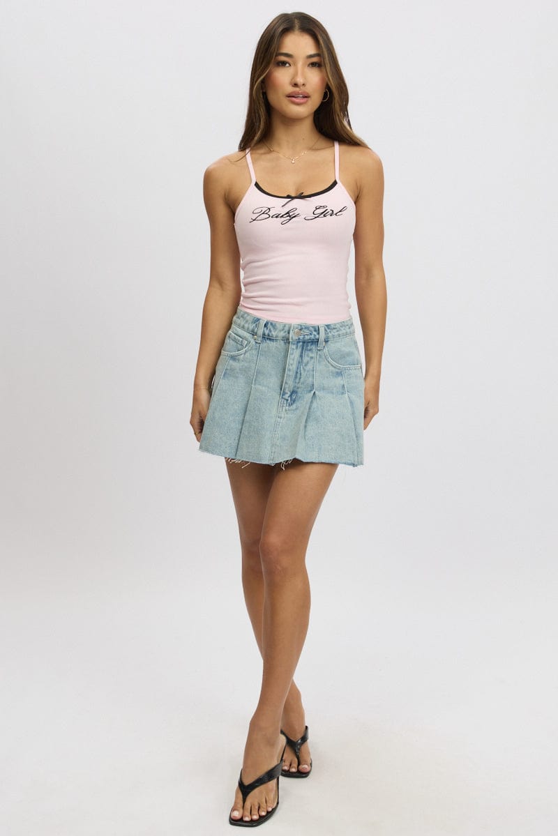 Denim Pleated Skirt High Rise Mini for Ally Fashion