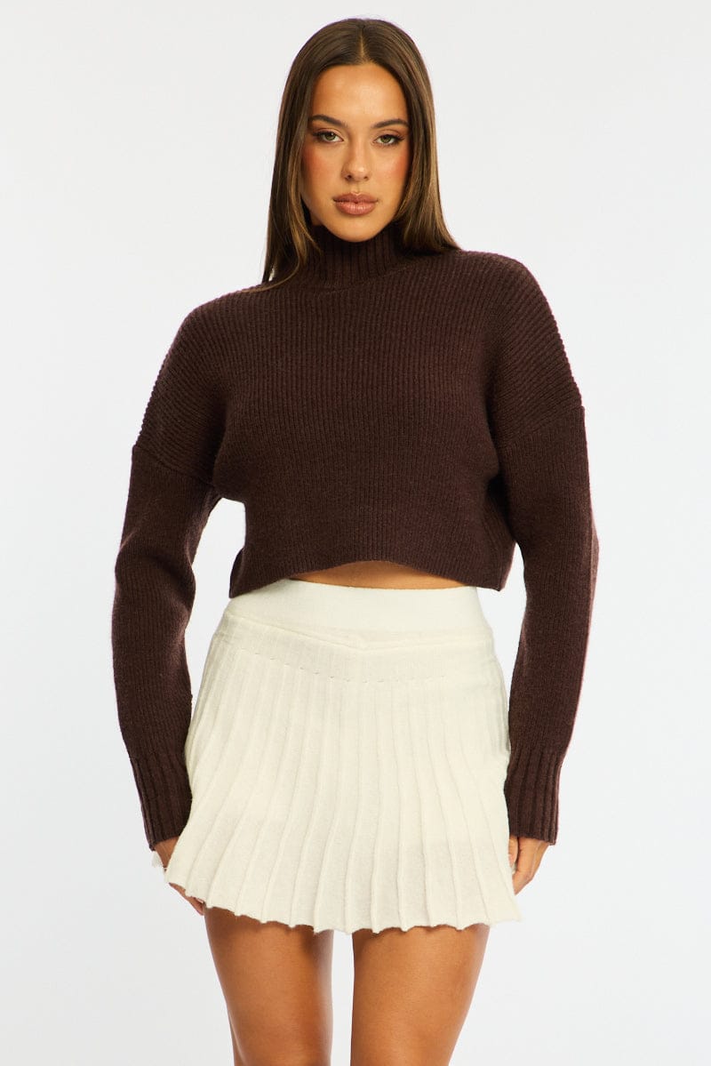 White Knit Skort Skirt High Waisted Shorts Pleated for Ally Fashion