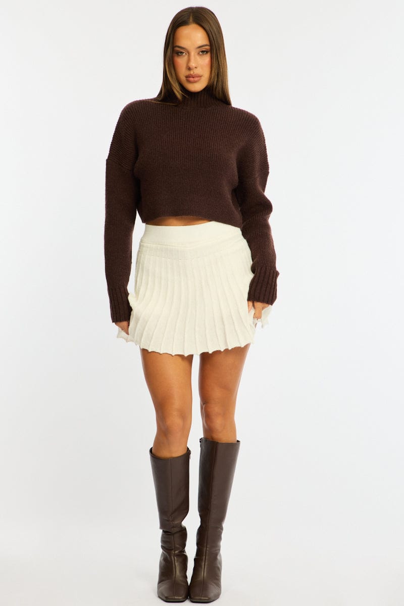 White Knit Skort Skirt High Waisted Shorts Pleated for Ally Fashion