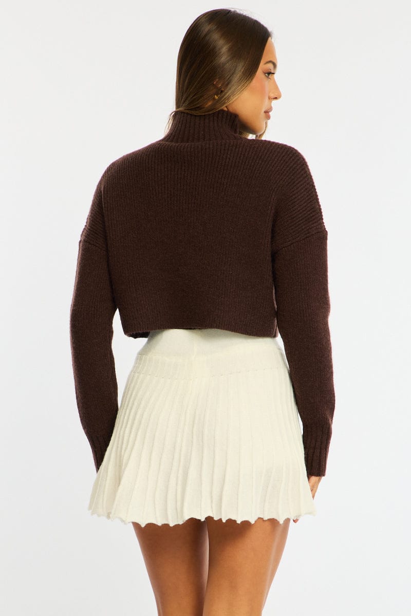 White Knit Skort Skirt High Waisted Shorts Pleated for Ally Fashion