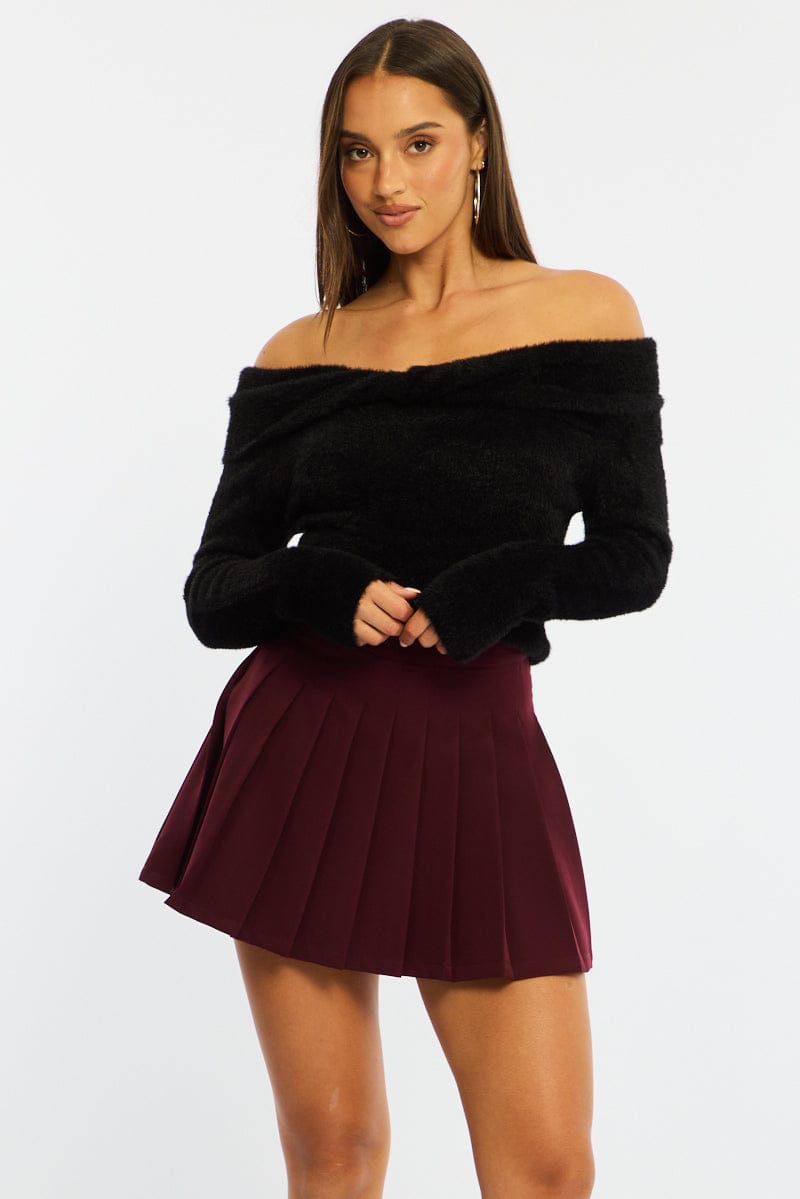 Red Pleated Skirt Mid Rise Longline for Ally Fashion