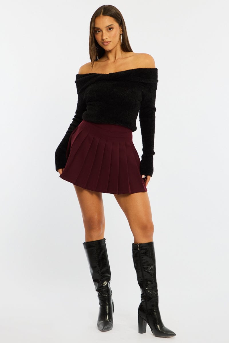Red Pleated Skirt Mid Rise Longline for Ally Fashion