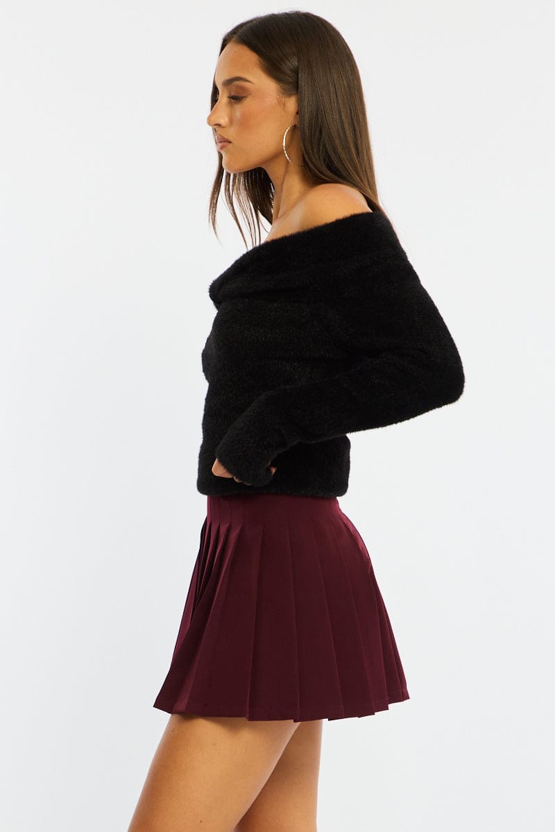Red Pleated Skirt Mid Rise Longline for Ally Fashion