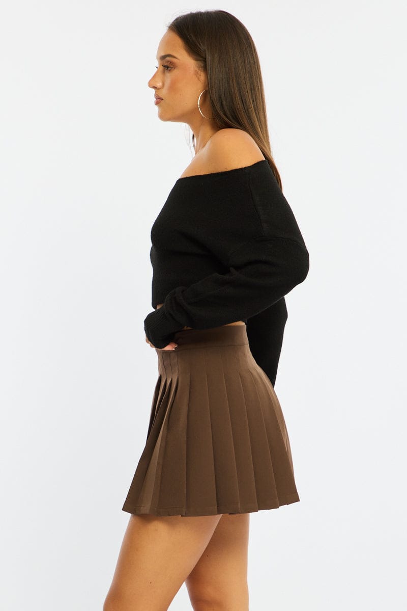 Brown Pleated Skirt Mid Rise Longline for Ally Fashion