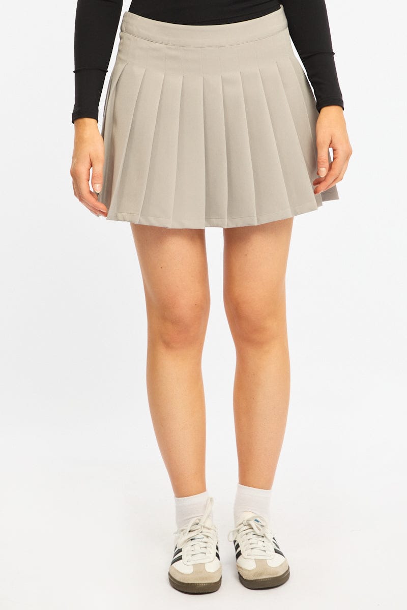 Grey Pleated Skirt Mid Rise Longline for Ally Fashion