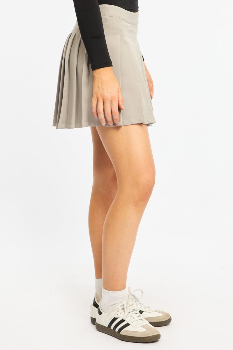 Grey Pleated Skirt Mid Rise Longline for Ally Fashion