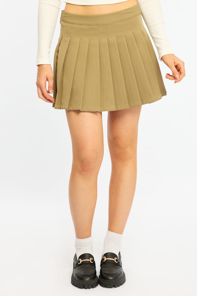 Green Pleated Skirt Mid Rise Longline for Ally Fashion