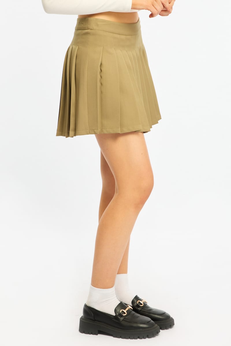 Green Pleated Skirt Mid Rise Longline for Ally Fashion