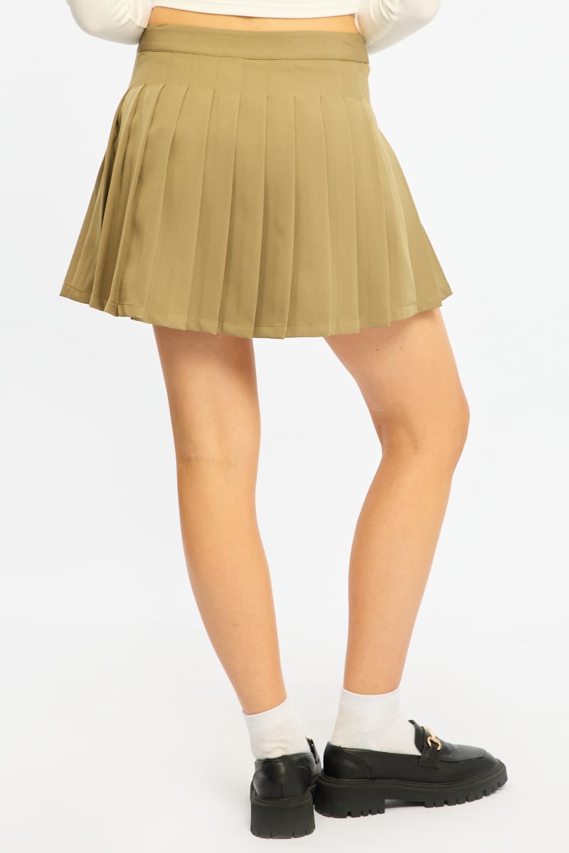 Green Pleated Skirt Mid Rise Longline for Ally Fashion