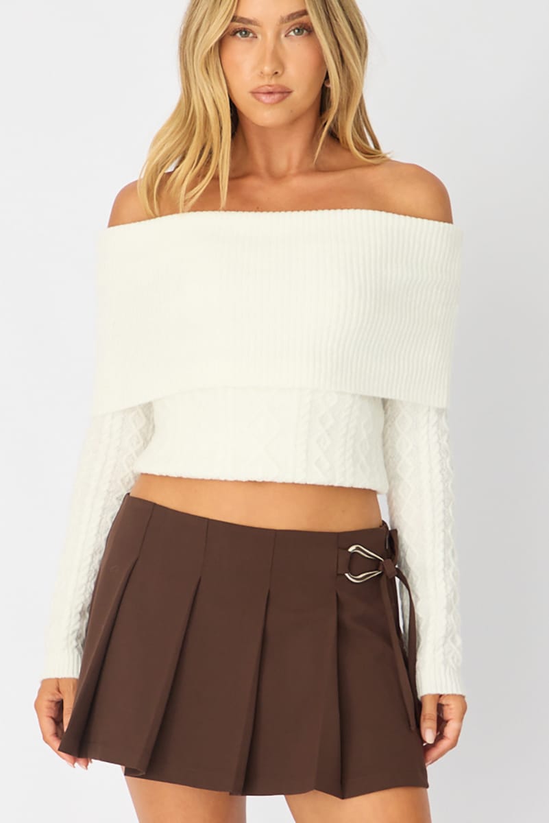 Brown Pleated Hardware Skort Skirt Mini Shorts Lined for Ally Fashion