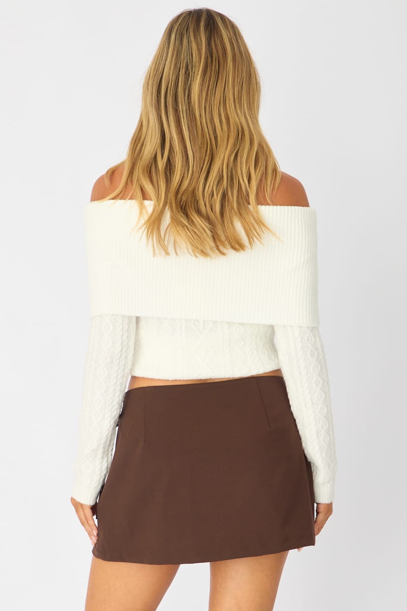 Brown Pleated Hardware Skort Skirt Mini Shorts Lined for Ally Fashion