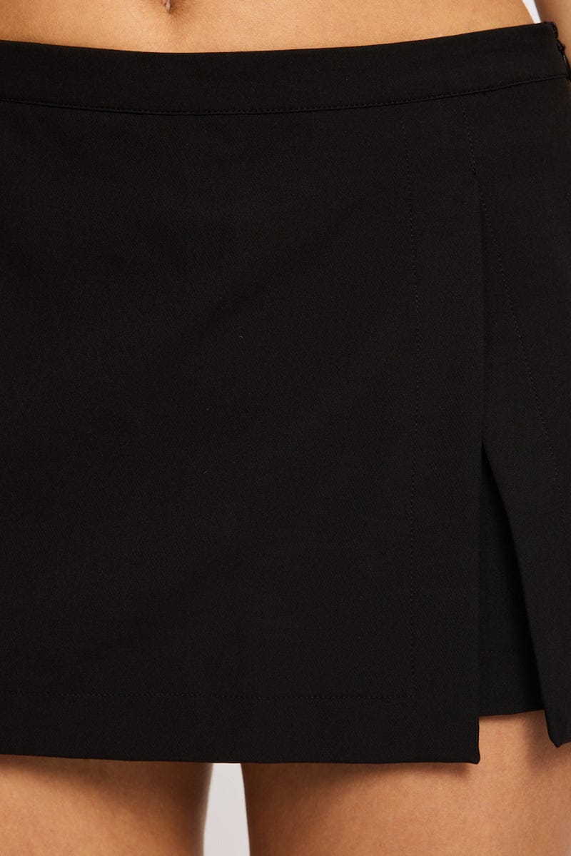 Black Mini Skort Skirt Mid Waisted Tailored Lined for Ally Fashion