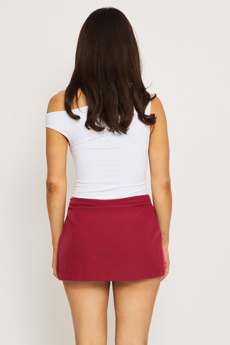 Red Mini Skort Skirt Mid Waisted Tailored Lined for Ally Fashion