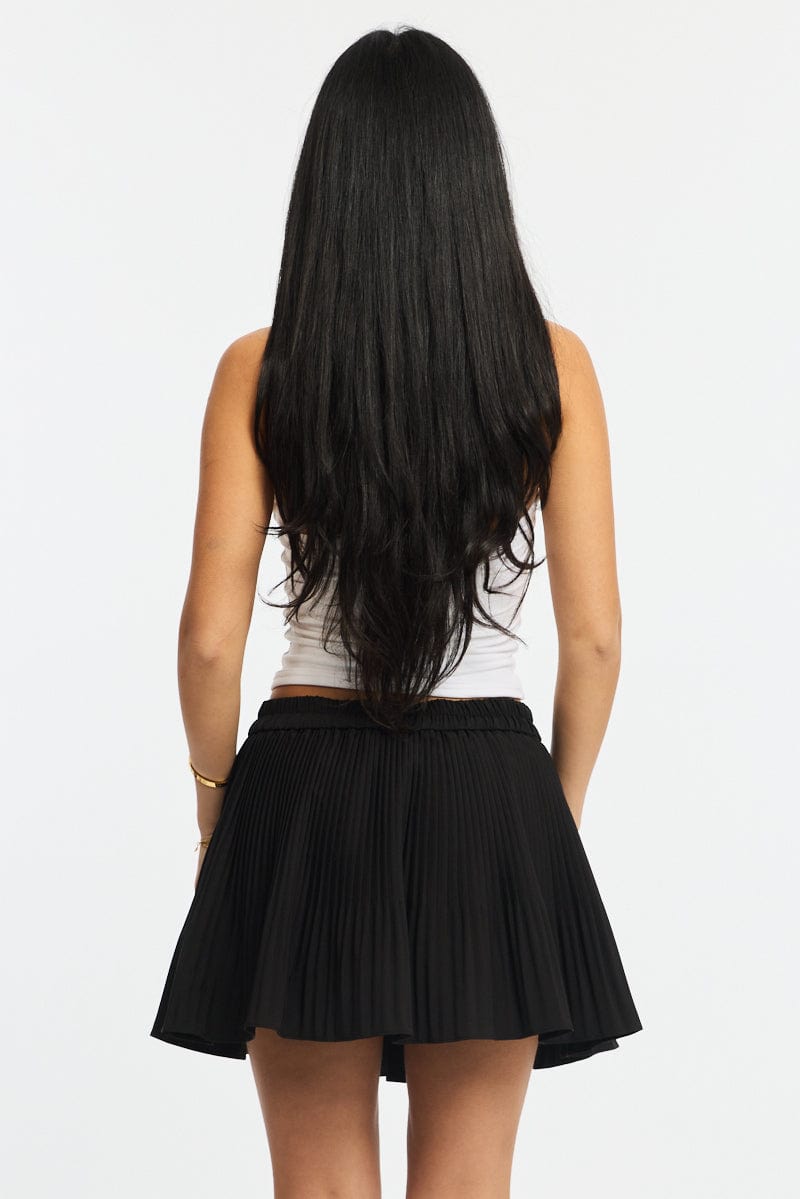 Black Mini Skort Skirt Pleated Elastic Waist for Ally Fashion