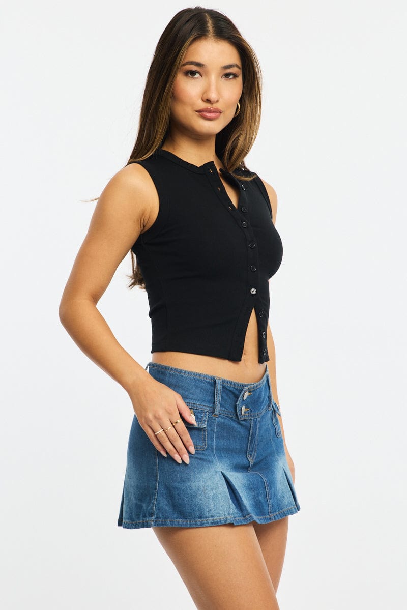 Denim Pleated Mini Skort Skirt Mid Rise for Ally Fashion