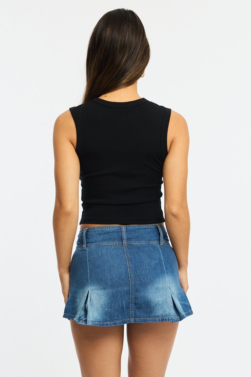 Denim Pleated Mini Skort Skirt Mid Rise for Ally Fashion