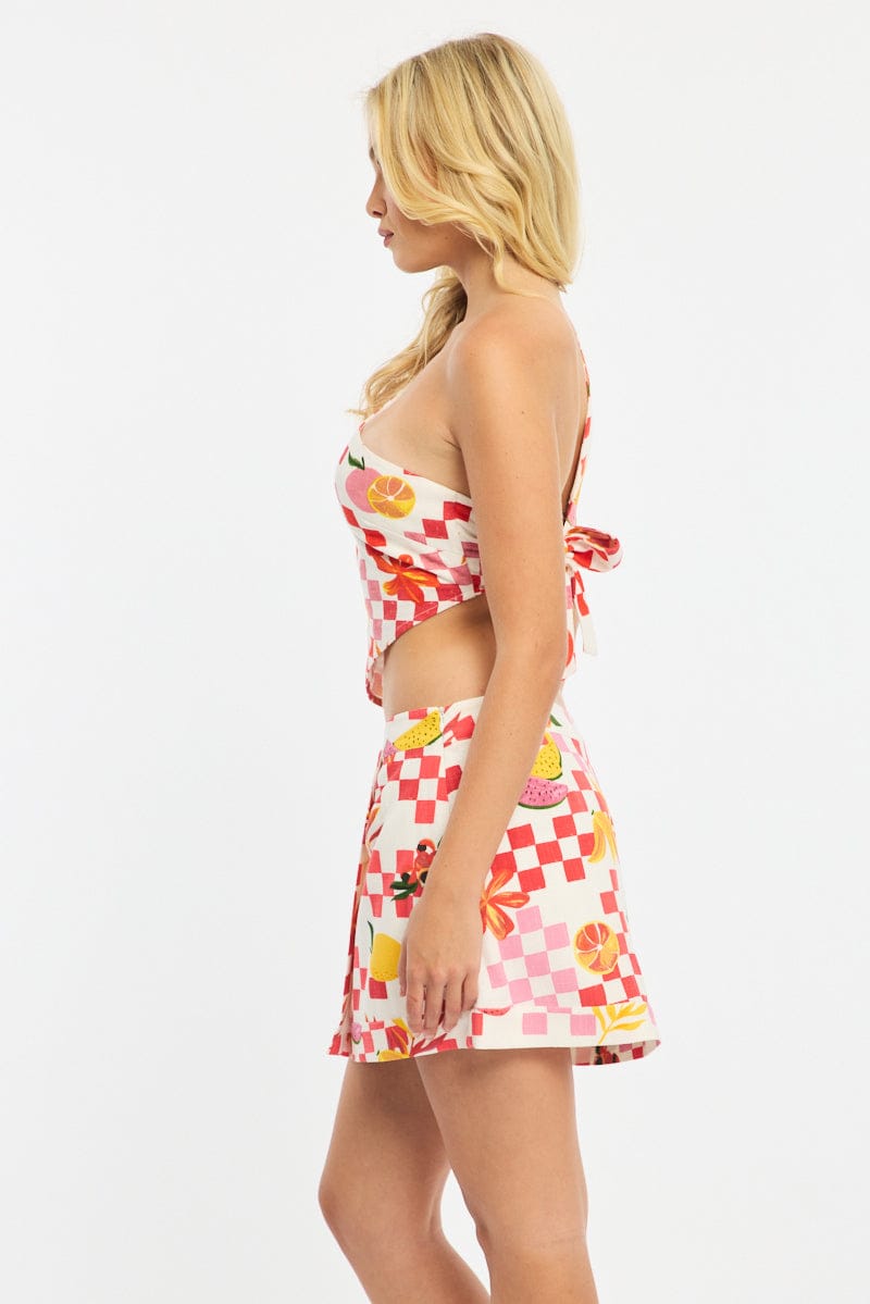 Multi Abstract Asymmetric Mini Skirt High Waisted Wrap Style for Ally Fashion