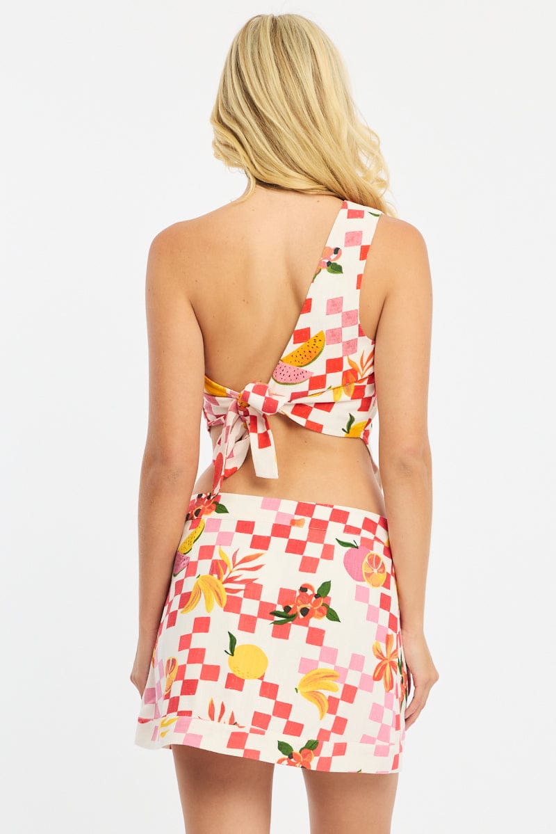 Multi Abstract Asymmetric Mini Skirt High Waisted Wrap Style for Ally Fashion