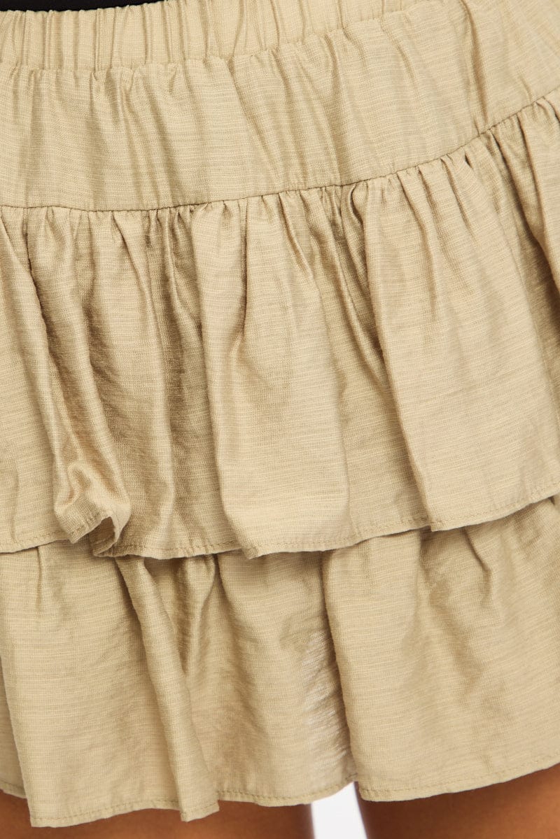 Grey Mini Ruffle Skort Skirt Elasticated Waist Textured for Ally Fashion