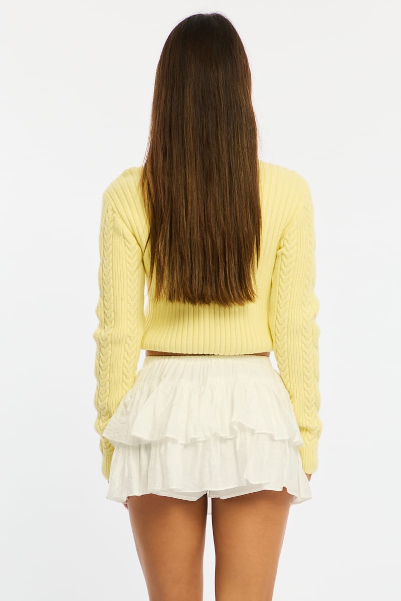 White Mini Ruffle Skort Skirt Elasticated Waist Textured for Ally Fashion