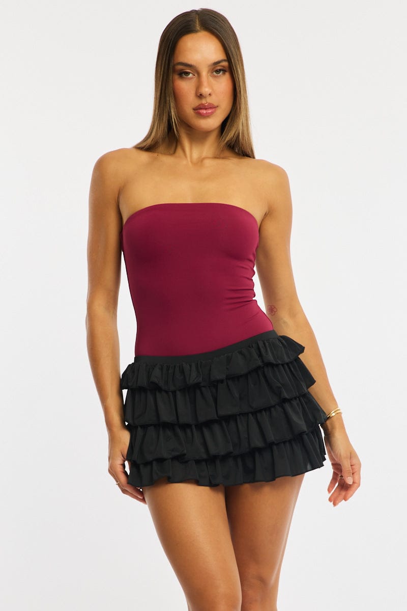 Black Bloomer Skort Skirt Elastic Waist Mid Rise Layered for Ally Fashion