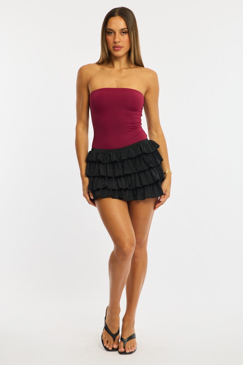 Black Bloomer Skort Skirt Elastic Waist Mid Rise Layered for Ally Fashion