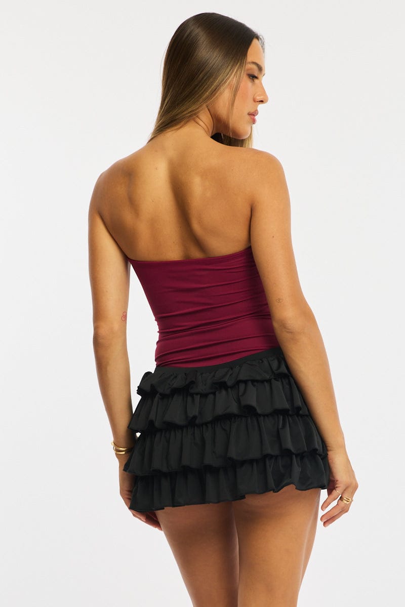Black Bloomer Skort Skirt Elastic Waist Mid Rise Layered for Ally Fashion