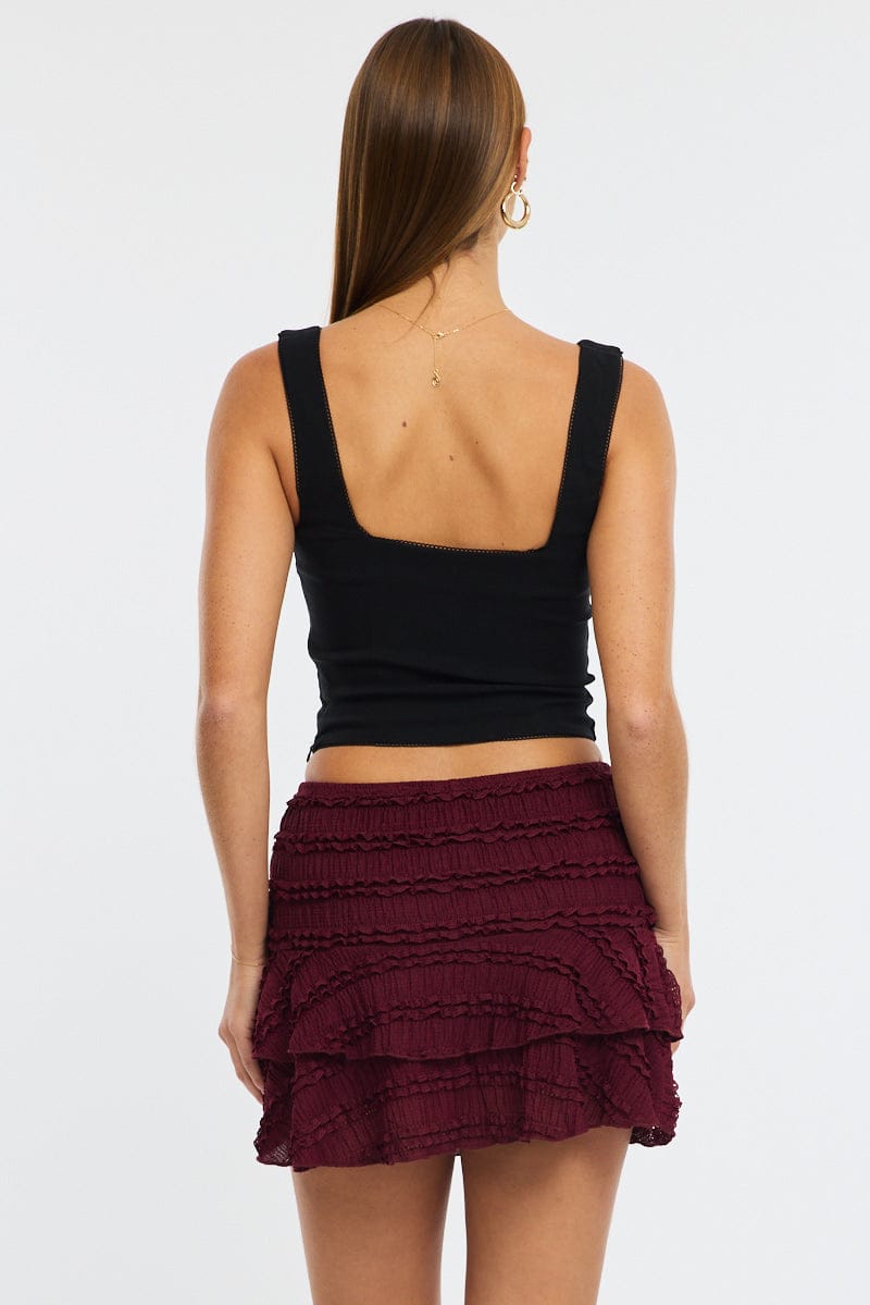 Red Mini Skort Skirt High Rise Textured Flared Layered for Ally Fashion