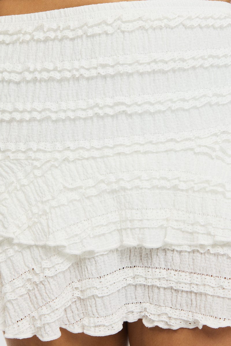White Mini Skort Skirt High Rise Textured Flared Layered for Ally Fashion