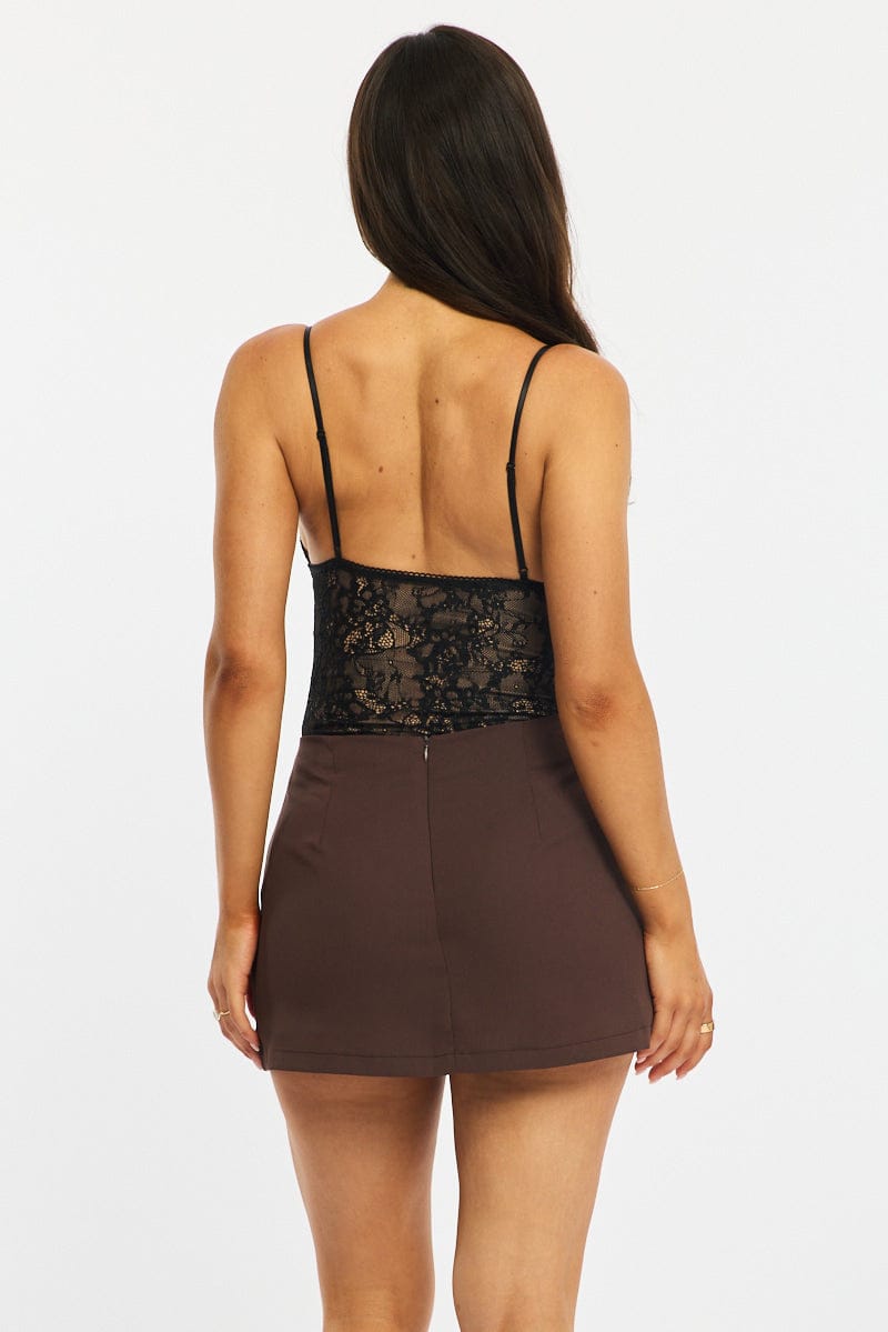 Brown Mini Skort Skirt High Rise Tailored for Ally Fashion