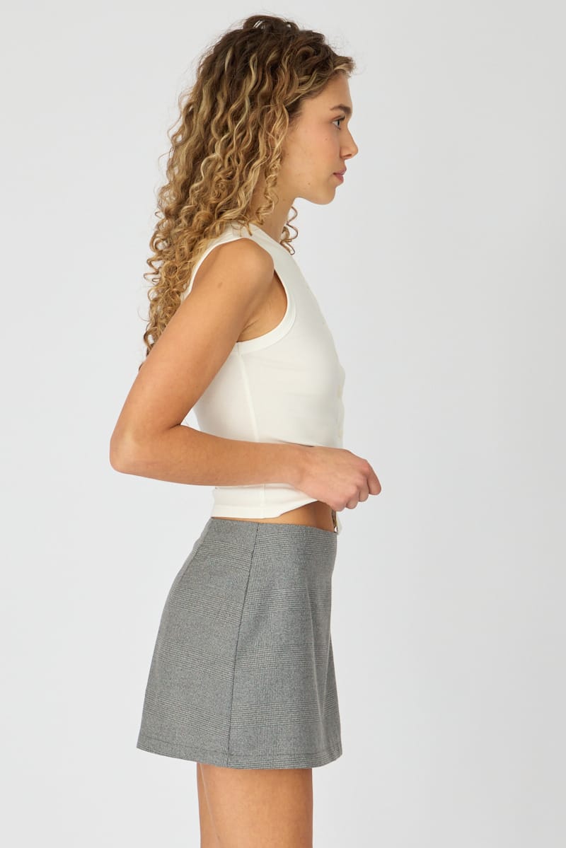 Grey Check Mini Skort Skirt High Rise Tailored for Ally Fashion