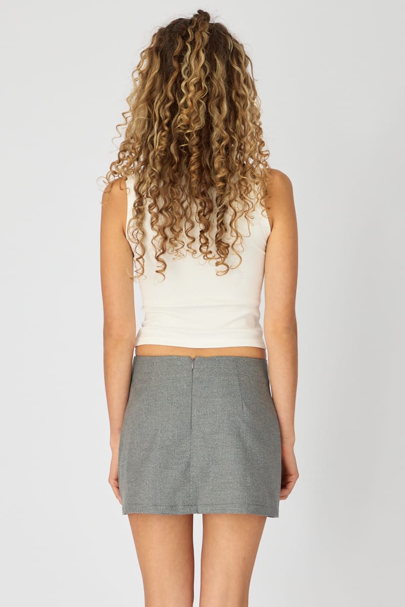 Grey Check Mini Skort Skirt High Rise Tailored for Ally Fashion