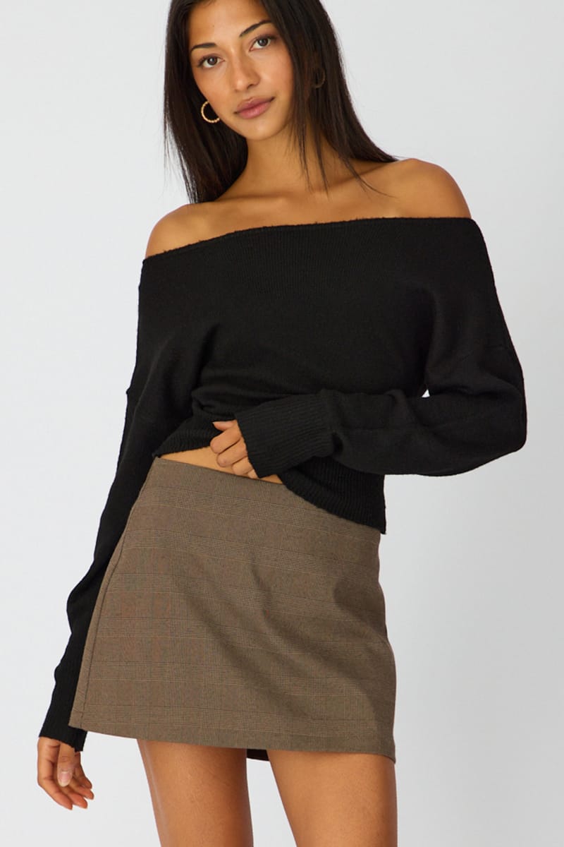 Brown Check Mini Skort Skirt High Rise Tailored for Ally Fashion