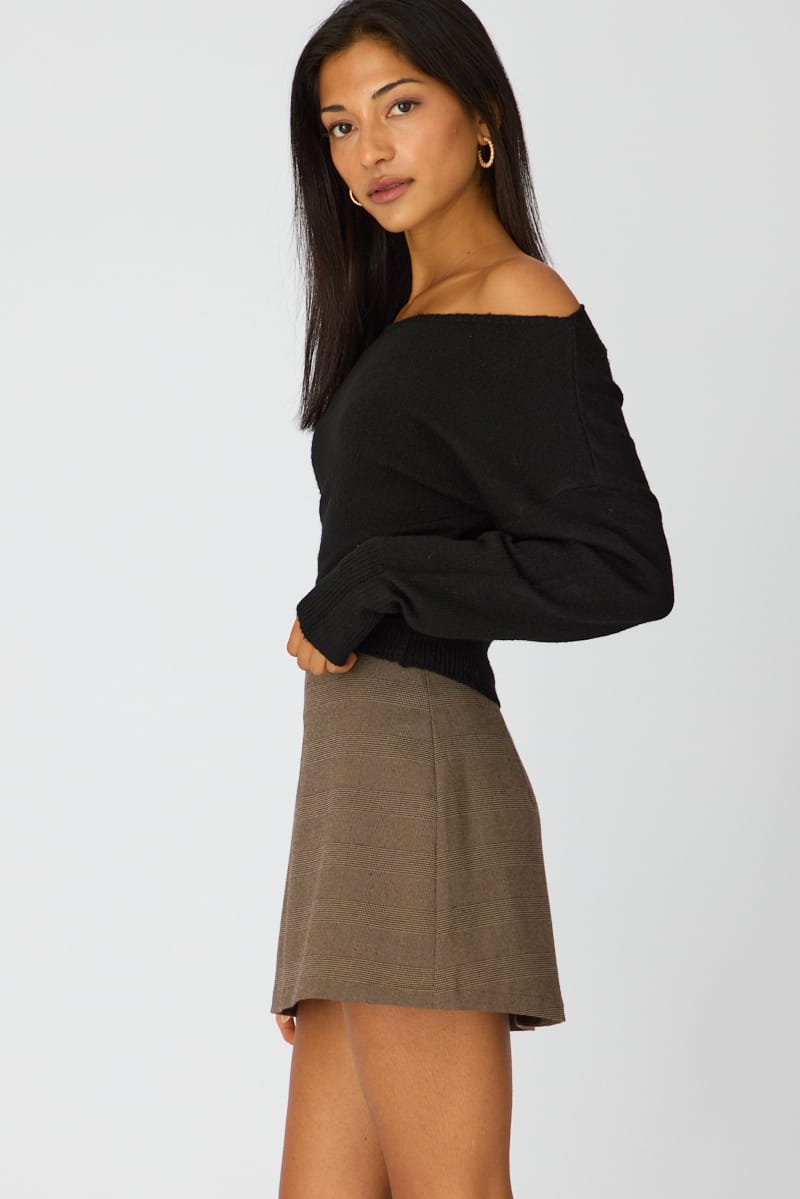 Brown Check Mini Skort Skirt High Rise Tailored for Ally Fashion