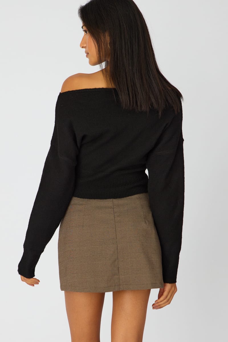 Brown Check Mini Skort Skirt High Rise Tailored for Ally Fashion