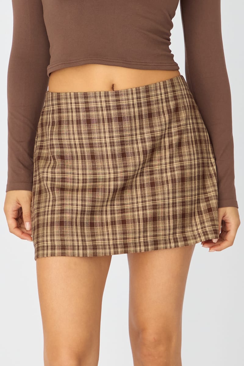 Brown Check Mini Skort Skirt High Rise Tailored Ally Fashion brown-check-mini-skort-skirt-high-rise-tailored-ally-fashion