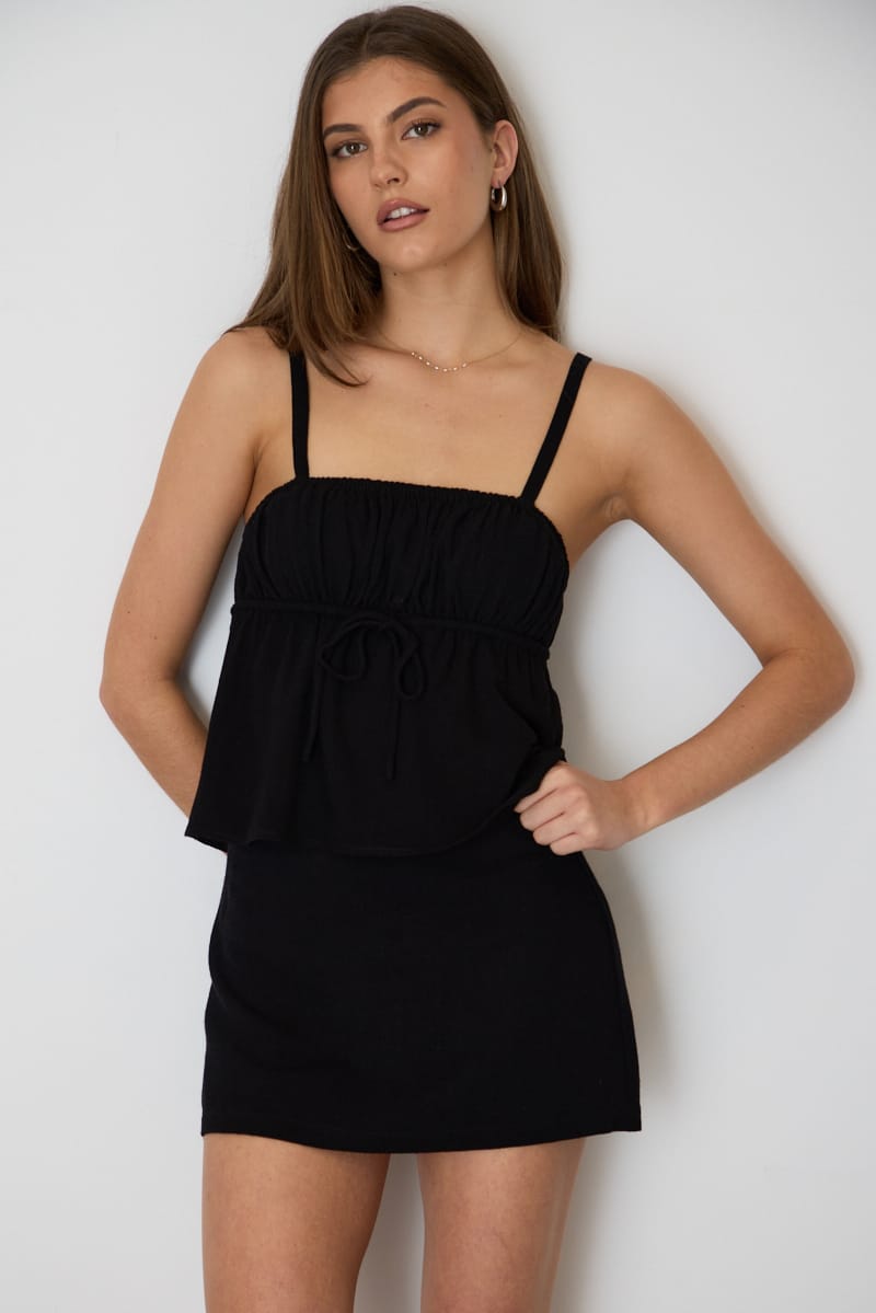 Black Linen Blend Mini Skort High Rise Shorts Lined for Ally Fashion