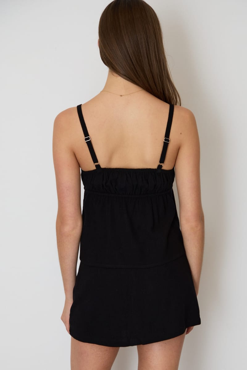 Black Linen Blend Mini Skort High Rise Shorts Lined for Ally Fashion