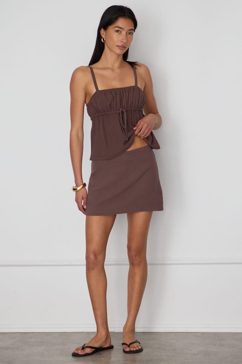 Brown Linen Blend Mini Skort High Rise Shorts Lined for Ally Fashion